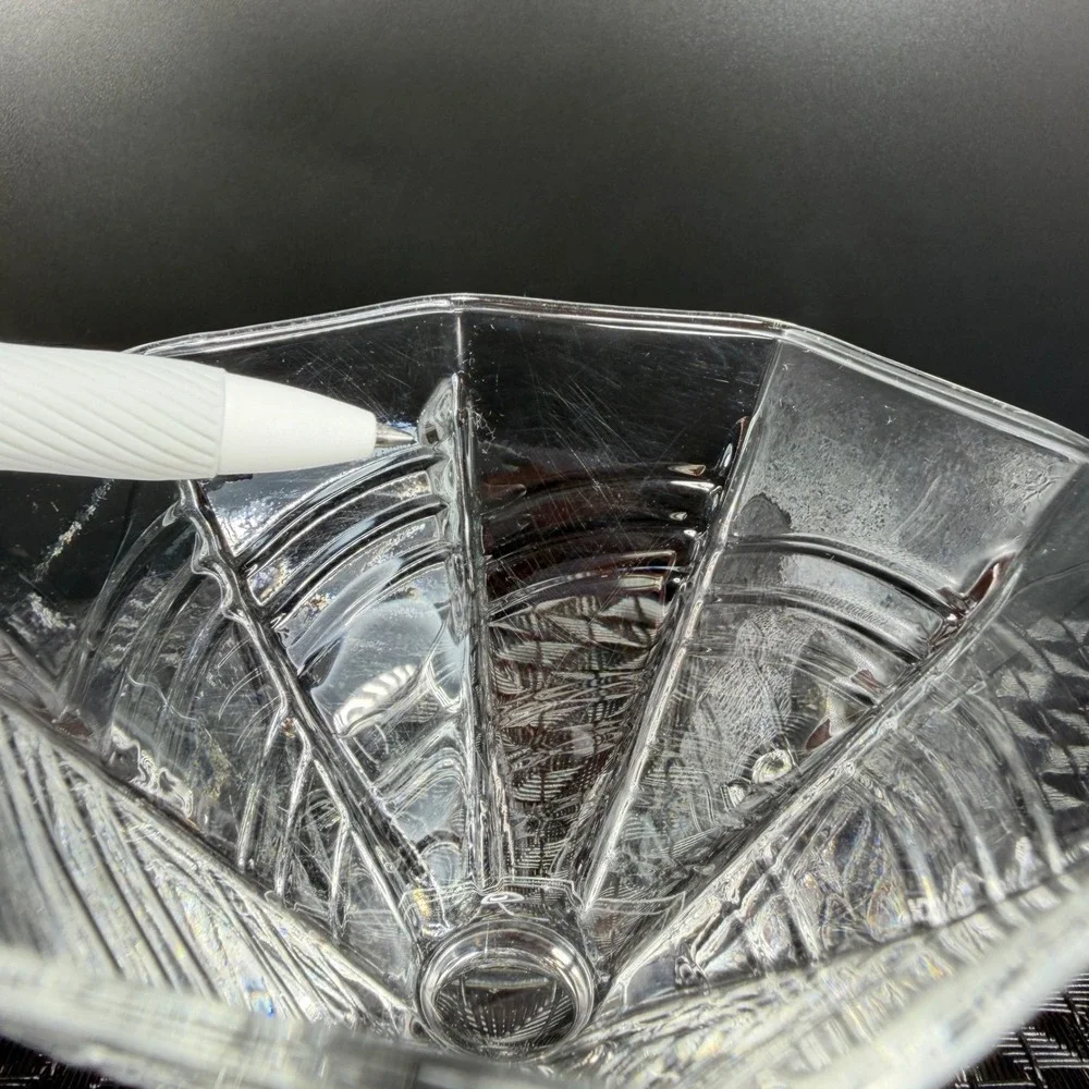 Dansk Summerhouse Clear Glass Footed Dessert Bowls Art Deco Hexagonal Set of 2‎